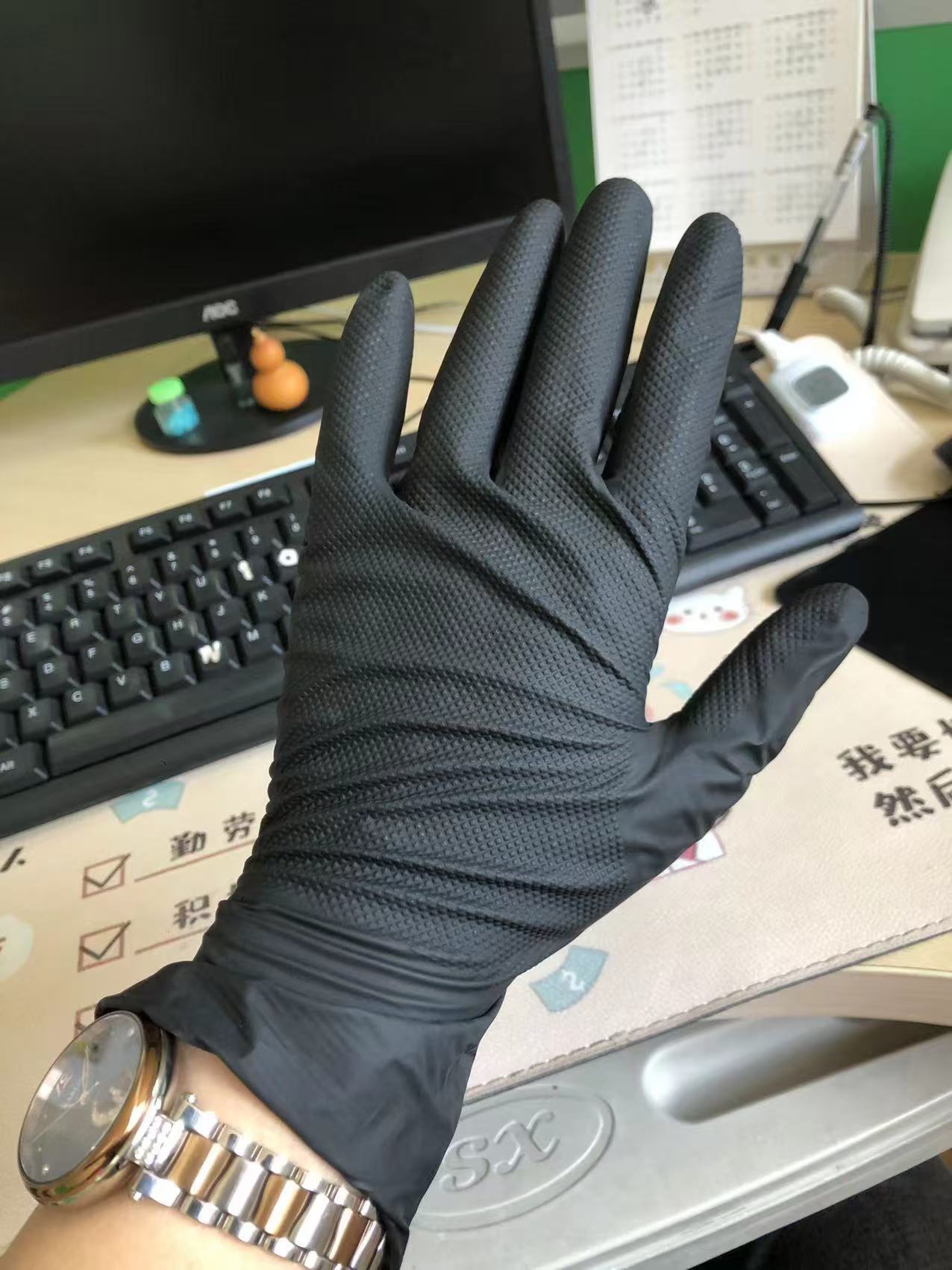 Guantes de nitrilo con diseño de diamantes, resistentes al aceite industrial, antideslizantes, impermeables, resistentes a ácidos y álcalis, anticorrosión, protección laboral para mataderos, resistentes al desgaste, antideslizantes.