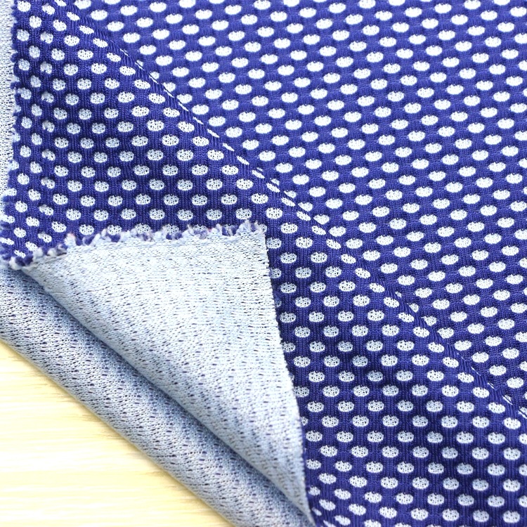 色织提花蜂巢网眼布针织纬编全涤低弹色织双色蜂巢鸟眼布网眼布料