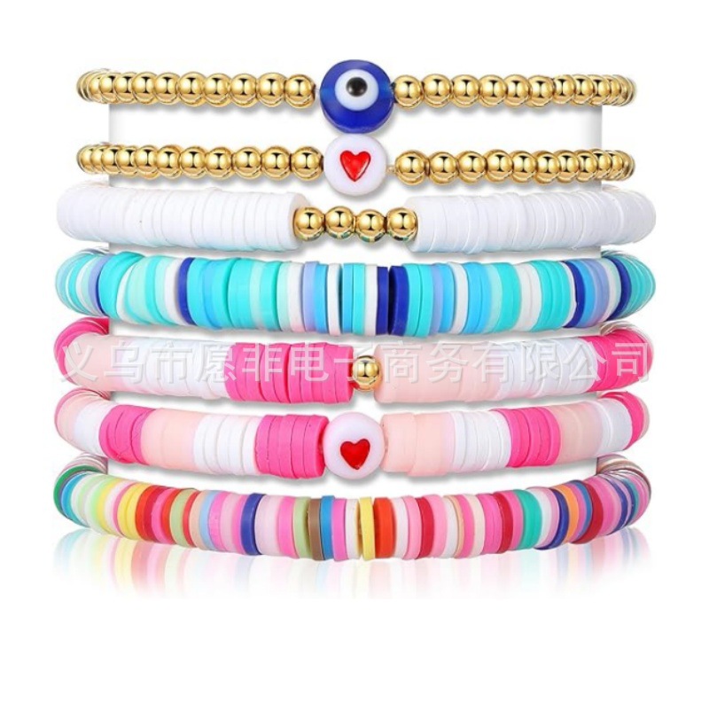 Women's Soft Pottery Clay Bead Bracelet Summer Beach Bracelet Bohemian Stackable Elastic Friendship Bracelet suit