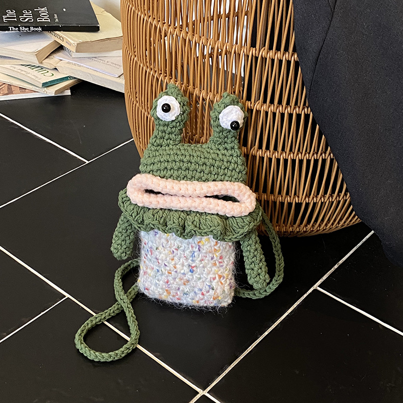 Caricatura rara, ranas feas, bolsos de hombro para niños y niñas, bolsos de gancho hechos a mano para niños, bolsos de mochila de otoño y invierno nuevos bolsos para niños