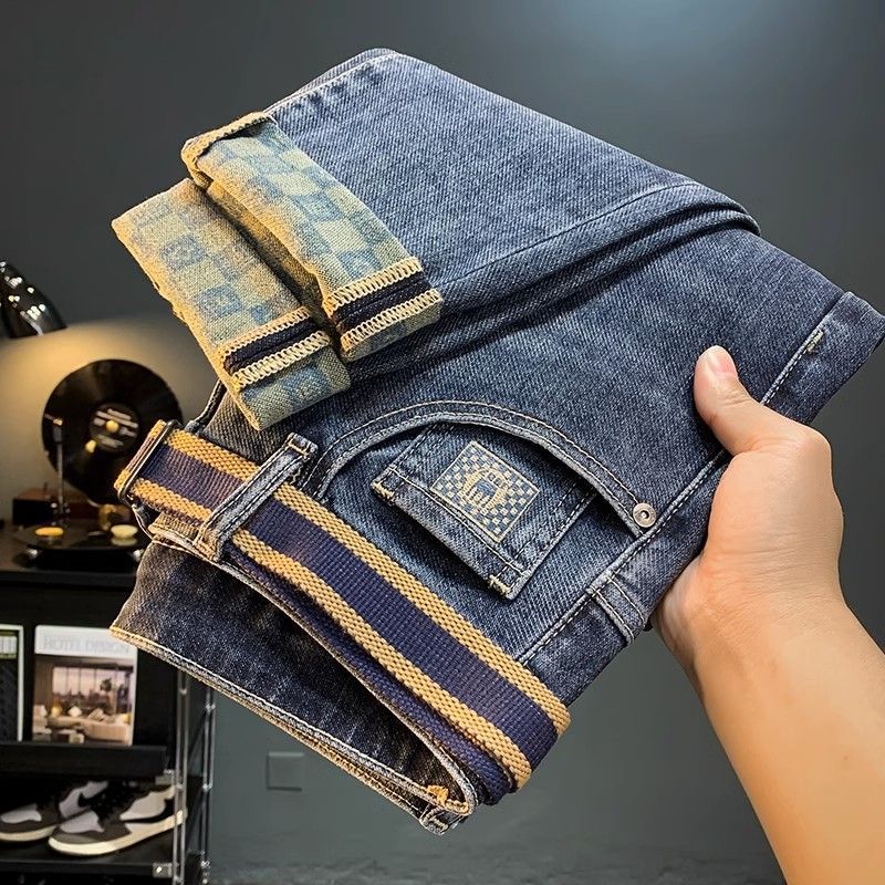 2024 Spring Jeans Men's Korean Edition Trendy Embroidery Fit Slim Straight Leg Fashion Versatile Casual Pants_mkmklike.com