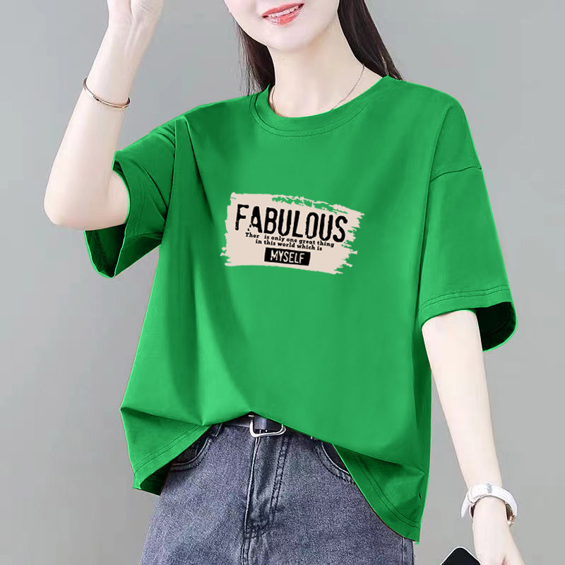小柄な綿半袖Tシャツレディースゆったり夏新作カジュアル大きいサイズファットmm痩身ボトムシャツトップイン|undefined