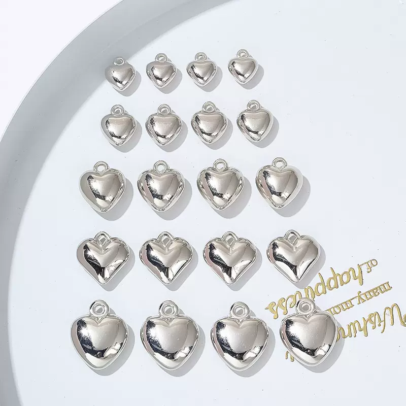 简约立体光面爱心项链耳环diy材料BBC银色桃心单吊吊坠配饰多规格