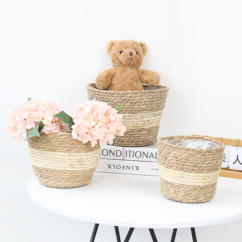 機織草編花盆陽台種植多肉綠植創意編織花盆藤編編織套盆園藝裝飾