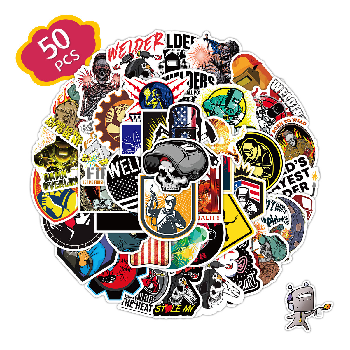 50 전기 용접기 스티커 장식 컵 수하물 스쿠터 노트북 문구 방수 스티커 도매