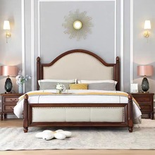 美式乡村实木床1.8m现代简约双人床主卧欧式软包公主床实木储物床