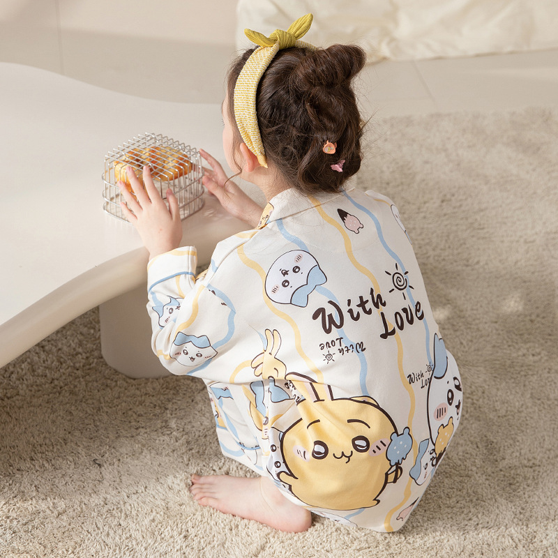 Girls Pajamas Children's Spring and Autumn Pure Cotton Long Sleeve 2025 New Girls Autumn Popular Big Children's Home Clothing Set