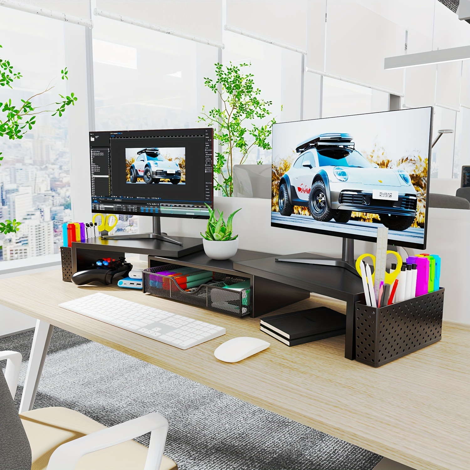 Dual Monitor Stand Office Desk Organizer Computer Monitor Riser Computer Lift Cross-Border Export