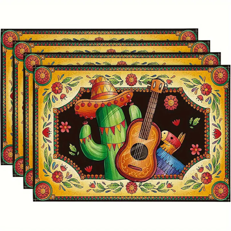 Manteles individuales navideños de lino estampado, decoración de mesa resistente al calor