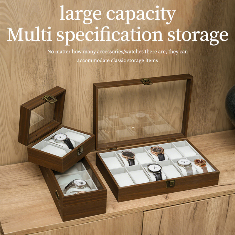 Cross-Border Walnut Wood Grain Watch Box Storage Box Watch Case Cabinet Watch Display Stand Bracelet Jewelry Box Accessories