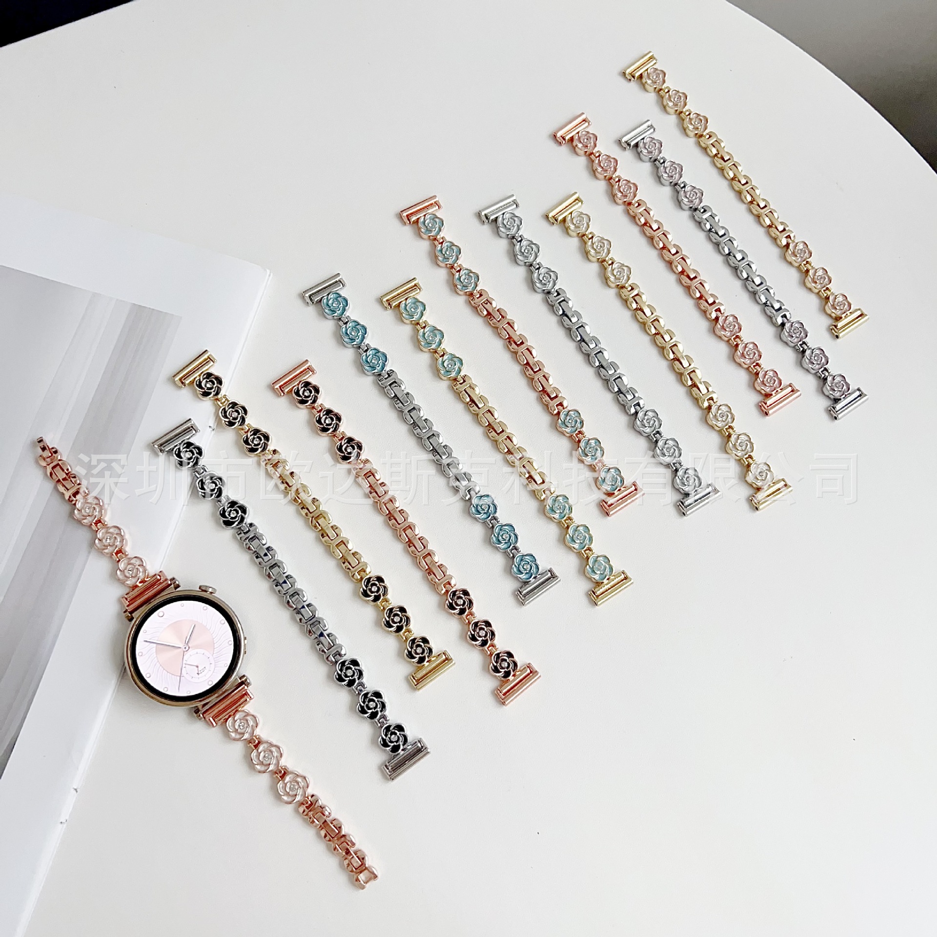 Suitable for Huawei Smart Watch Camellia Metal Bracelet Strap-Huawei 18-20-22mm Multi-Color Optional