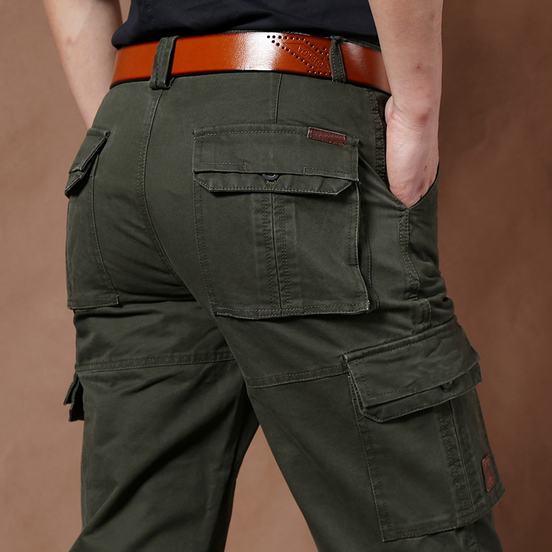 Spring Men's Casual Pants Thick Loose Overalls Men's Large Size Straight Cotton Men's Pants Multi-Bag Long Trendy Pants