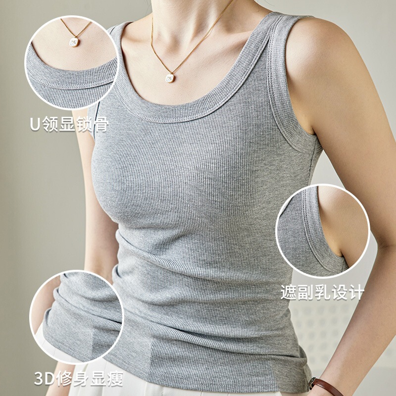 High-Quality Elastic Ribbed Cotton Camisole with Wide Shoulder Straps for Women, Suitable for Wearing Alone or as a Base Layer, for Spring and Summer High-Quality Elastic Ribbed Cotton Camisole with Wide Shoulder Straps for Women, Suitable for Wearing Alone or as a Base Layer, for Spring and Summer