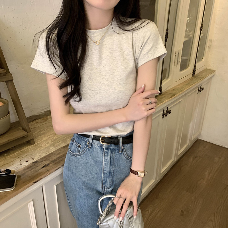 棉质圆领纯色打底衫女春秋冬新款叠穿内搭修身长袖t恤上衣女 |undefined