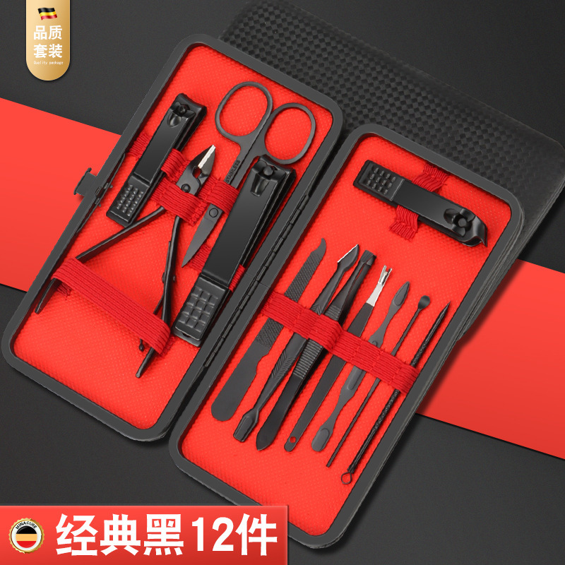 クロスボーダー爪切りマニキュアコンプリートセット黒と赤 24 ピース斜め爪切り 1 ピースマニキュアセット角質はさみ|undefined