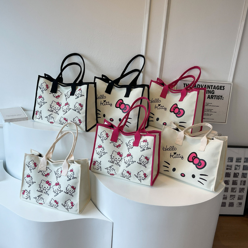 Cute Hello Kitty Canvas Bag Large Capacity Commuting Shoulder Bag Fashion Tote Bag College Student Class Tote Bag Cute Hello Kitty Canvas Bag Large Capacity Commuting Shoulder Bag Fashion Tote Bag College Student Class Tote Bag