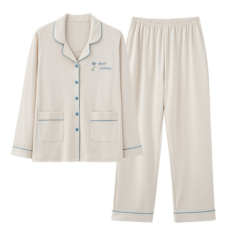 Pijamas de mujer 100% algodón Primavera y otoño 2023 otoño nuevo desgaste del hogar de las mujeres de manga larga de color sólido traje de dos piezas