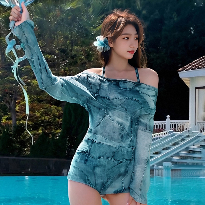 2025 traje de baño con protección solar para mujer, bikini sexy, blusa dividida de tres piezas, traje de baño de aguas termales de vacaciones ligeramente gordo