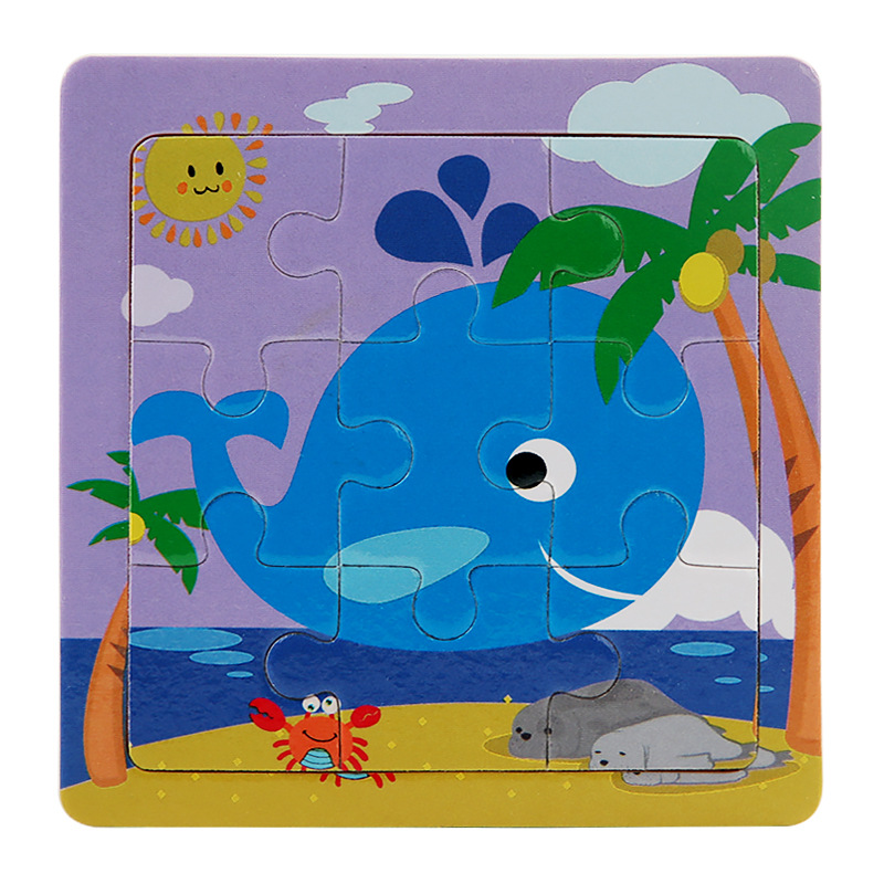 Tron de madera 9 piezas de dibujos animados animal bebé rompecabezas de madera para niños rompecabezas de juguetes de educación temprana venta caliente