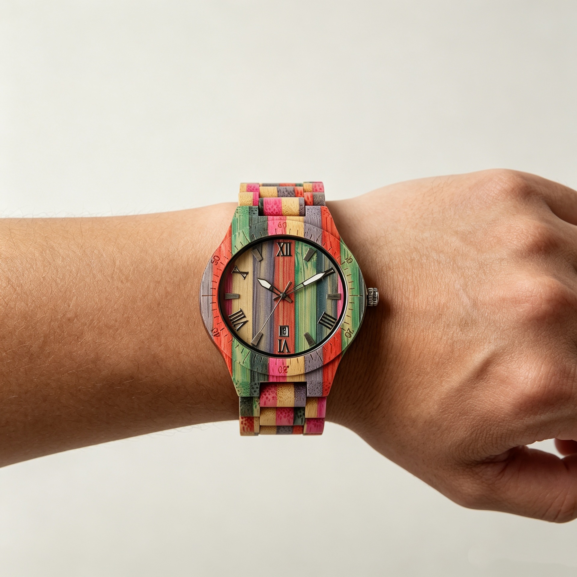 男女士石英手表彩色木表罗马字时尚简约情侣腕表跨境wooden watch