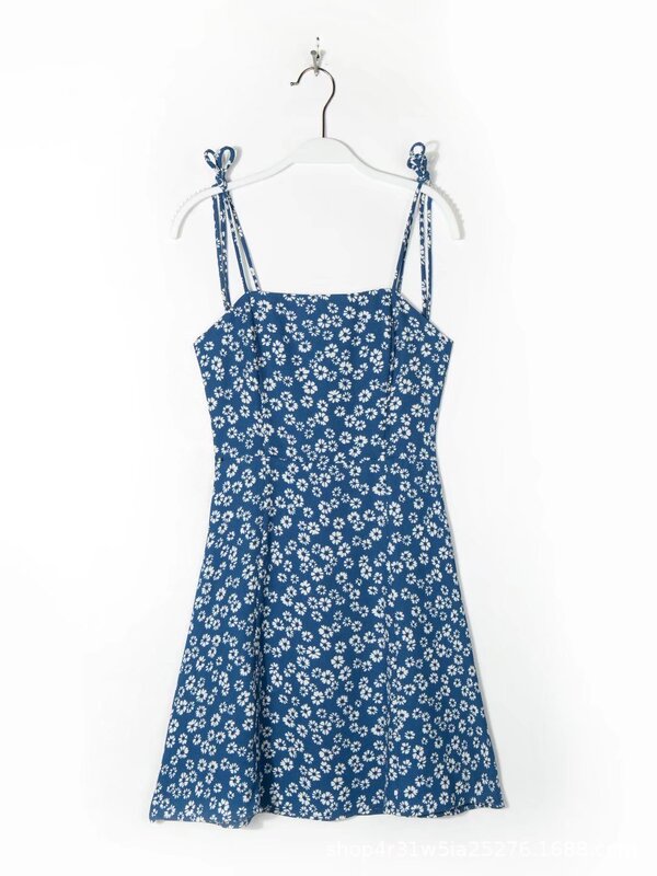 2022 summer new European and American retro slim slim waist floral printed suspender dress skirt 2022 summer new European and American retro slim slim waist floral printed suspender dress skirt