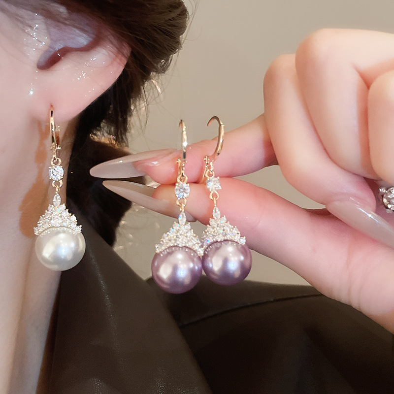 真金电镀圆形珍珠款耳钉项链套装小众耳环时尚气质耳饰轻奢高级感详情2