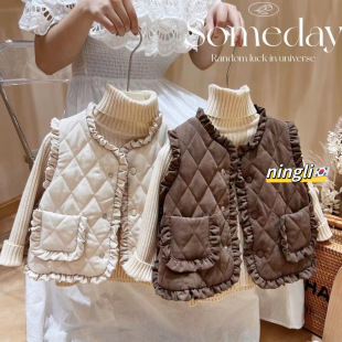 Girls Autumn and Winter Clothes Baby Vest Outer Wear 2023 New Autumn Children's Lace Vest Cotton Warm Clothes All-match