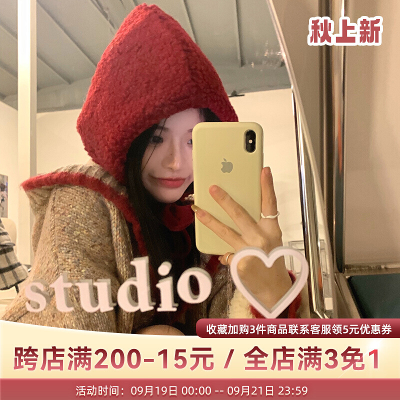 Wolf Grandma's Witch Hat Polar Fleece Red New Year Hat Winter Warm Cold-proof Lei Feng Hat Women
