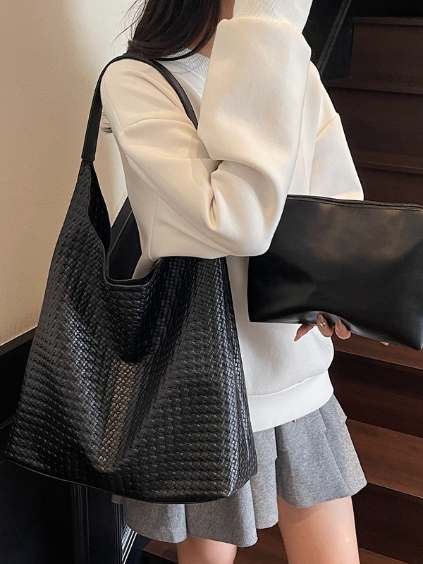 复古大容量包包女2025潮时尚新款简约单肩包编织纹休闲通勤托特包|undefined