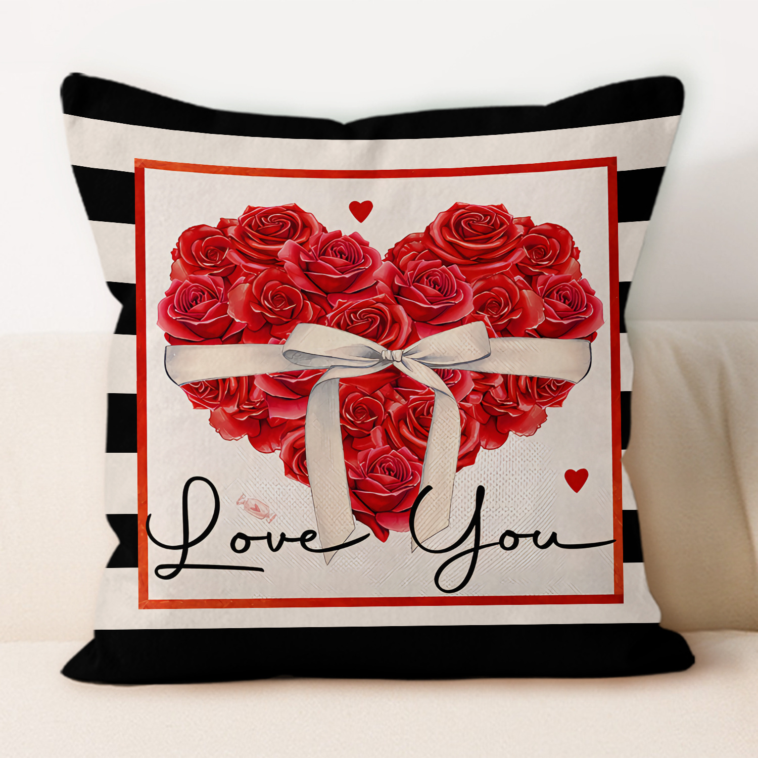 Amazon nuevo día de San Valentín almohada de asiento sofá cubierta de cojín lino estampado a cuadros rojos almohada de decoración para el hogar