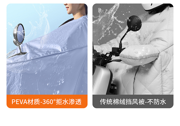 Electric Vehicle Windproof Cover with Fleece Lining, Thickened Cape-Style Motorcycle Waterproof Cover, Universal for All Seasons, Waterproof Membrane, Full Coverage for Winter
