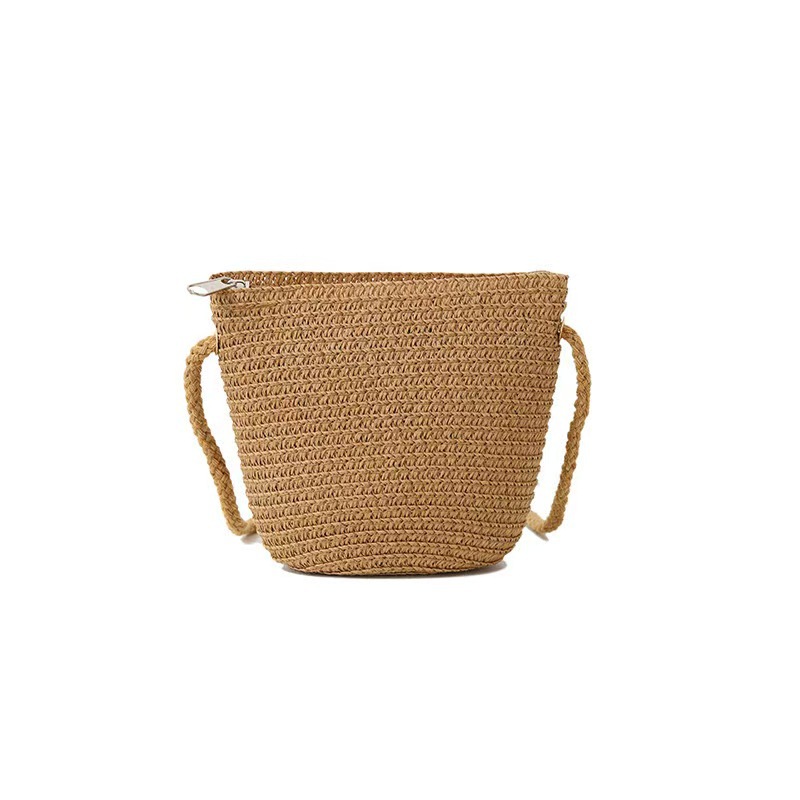 Storage Basket Bag, Rattan Handbag, Woven Shoulder Bag, Handmade Natural Rattan & Seagrass, Leather Trim, Eco-Friendly, Lightweight, Durable For Daily_voghion.com