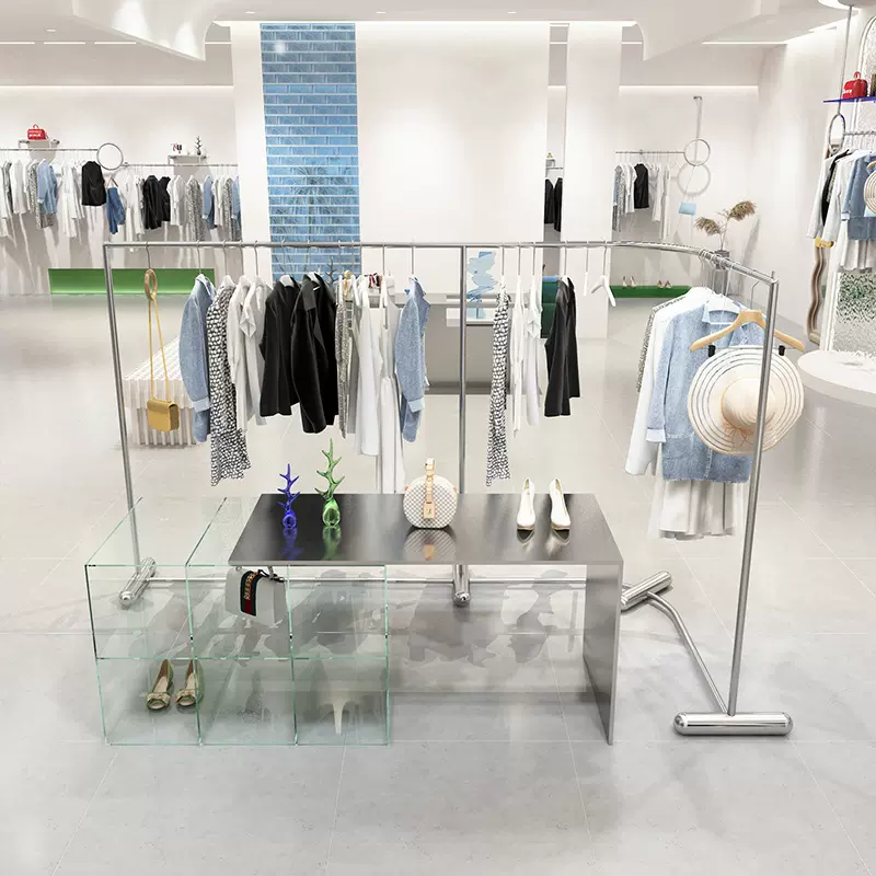 服装店展示架弧形中岛架落地转角女装店货架童装店中间陈列挂衣架