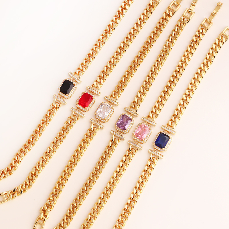 Fashion Square Copper Gold Plated Inlaid Zircon Bracelets