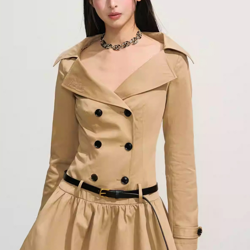 19Th Century! Retro Large Lapel Slimming Look Tutu Skirt Double-Breasted Windbreaker Style Waist Dress