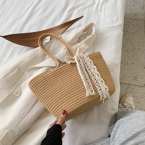 Straw bag women's  new summer Internet celebrity large capacity bucket bag beach vacation woven shoulder handbag