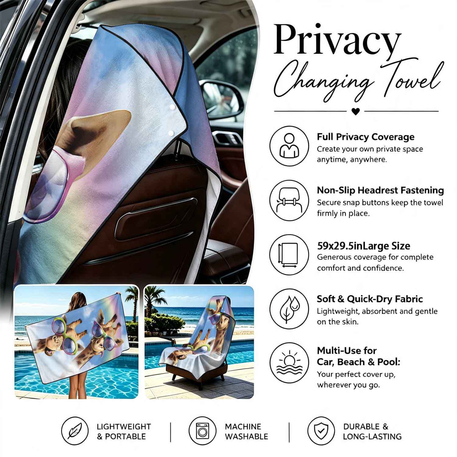 Printed bath towel and car seat cover 2-in-1, ultra-fine fiber outdoor beach and car dual-use universal seat cushion