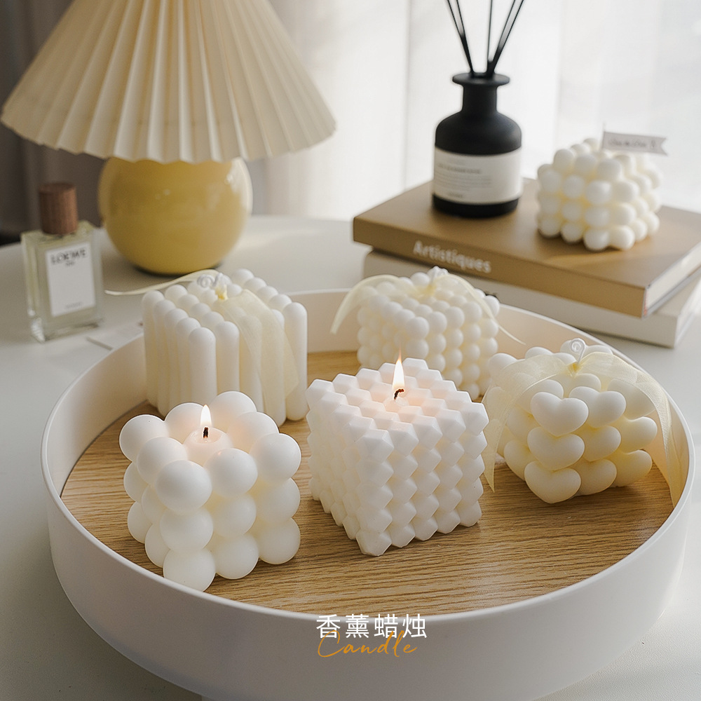 ins魔方香薰蠟燭批發家居裝飾拍照道具擺件大豆蠟白色幾何蠟燭