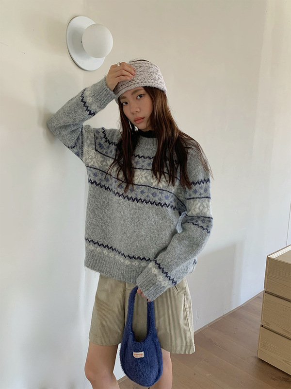 苏奈 复古提花圆领针织衫女25秋设计感显瘦毛衣外套女fromanna|undefined