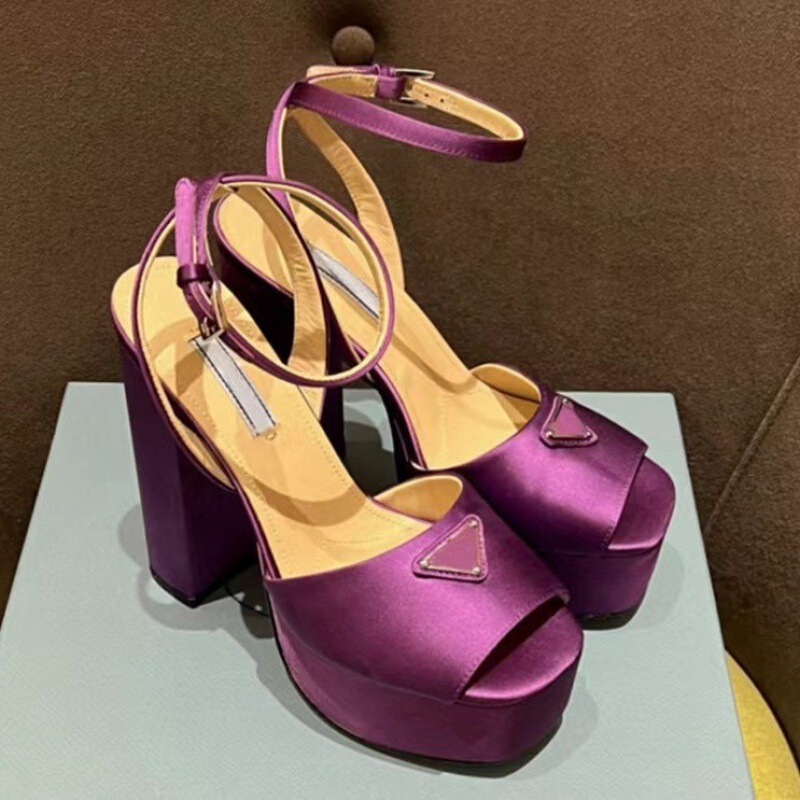 European and American style 2024 spring new triangle high heel peep toe shoes with open toe satin platform women's sandals