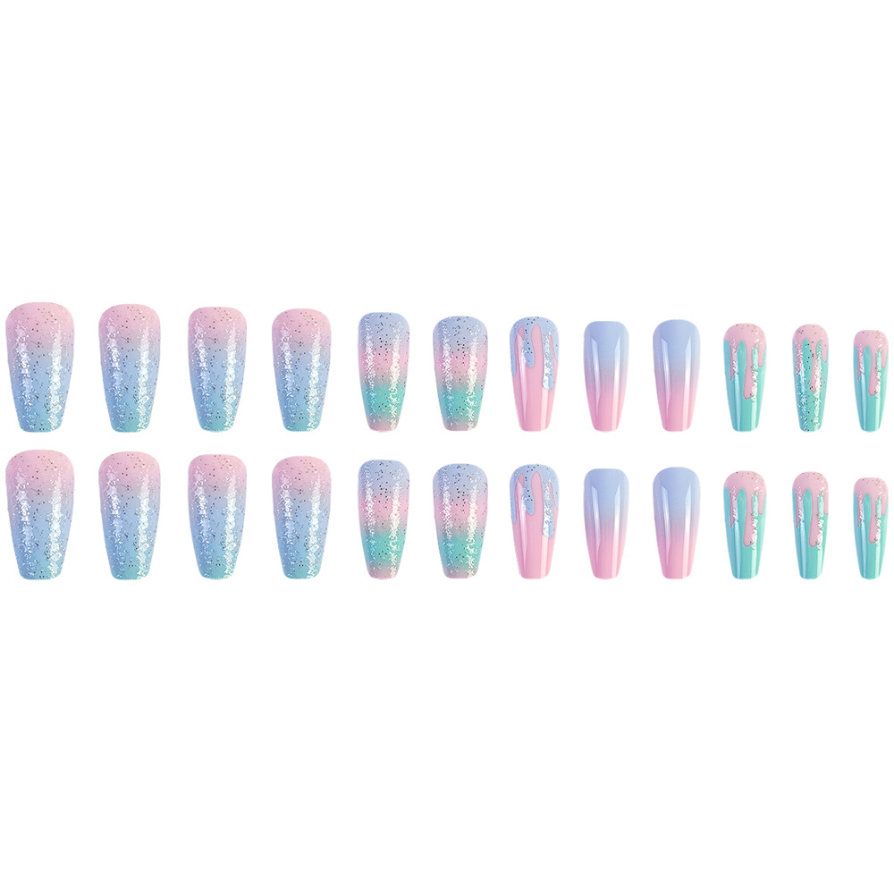 Armadura de vestir de moda degradada en polvo azul 24 piezas de esmalte de uñas de uñas de brillo brillante venta caliente transfronteriza pegatinas de uñas coloridas