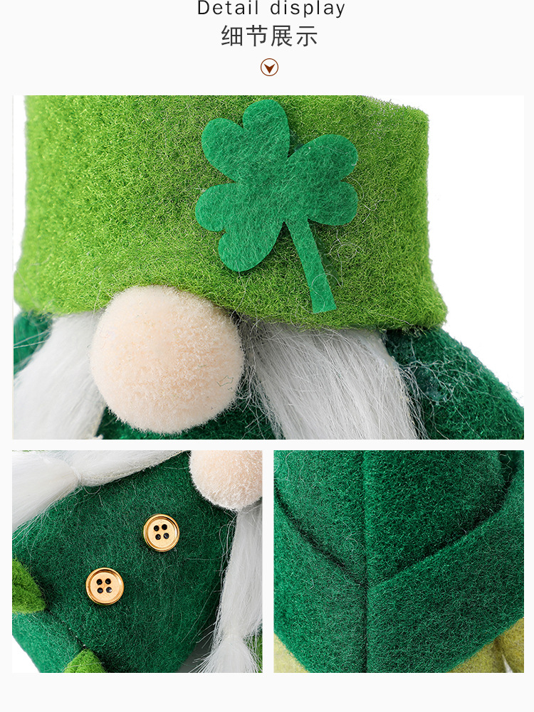 New Rudolph Doll Irish Trick Festival Green Hat Doll Faceless Old Man Green Leaf Holiday Decorations display picture 7