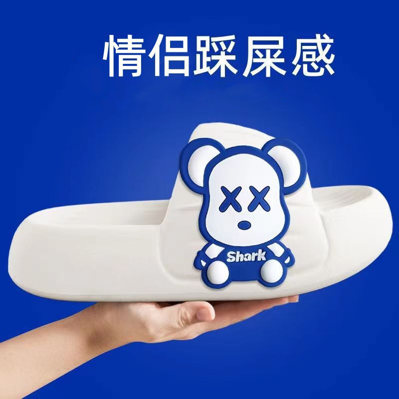 Zapatillas de deslizamiento para mujer verano desgaste suela gruesa dibujos animados pareja casa baño Baño zapatillas de suela blanda para hombres