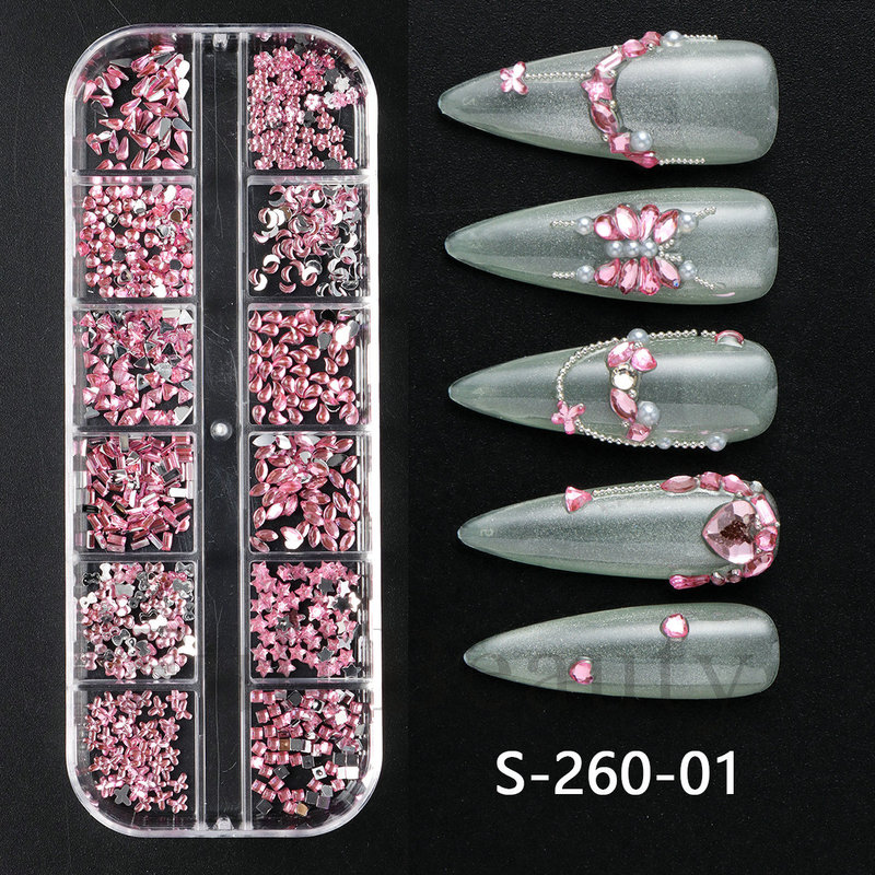 FULL BEAUTY クロスボーダー新ネイルアートアクセサリー 12 グリッド箱入り特殊形状平底樹脂ダイヤモンド混合装飾品|undefined