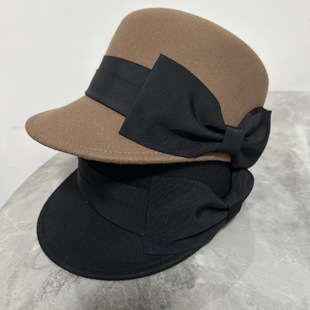 Japanese casual bow Australian wool baseball cap for women in autumn and winter warm felt hat solid color flat top equestrian hat