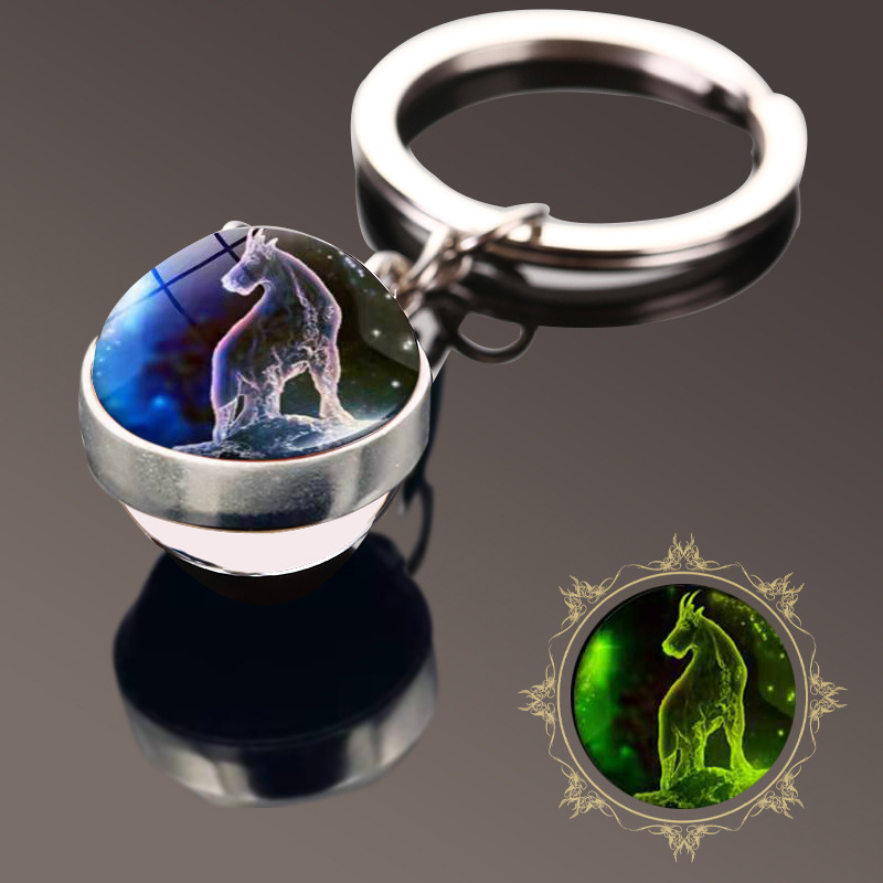 Amazon nuevo luminoso doce constelación tiempo gema de doble cara bola de cristal llavero colgante pequeño regalo