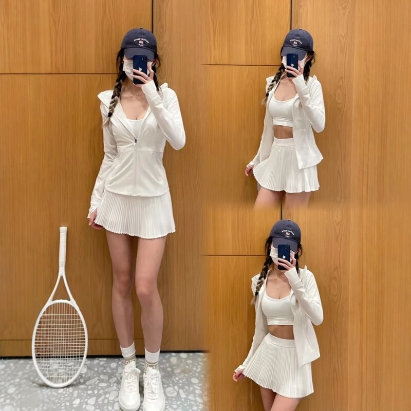 Lulu Sports Short Skirt Women's Yoga Culottes Tennis Fake Two-Piece Fitness Running Varsity Half-Length Pleated Skirt