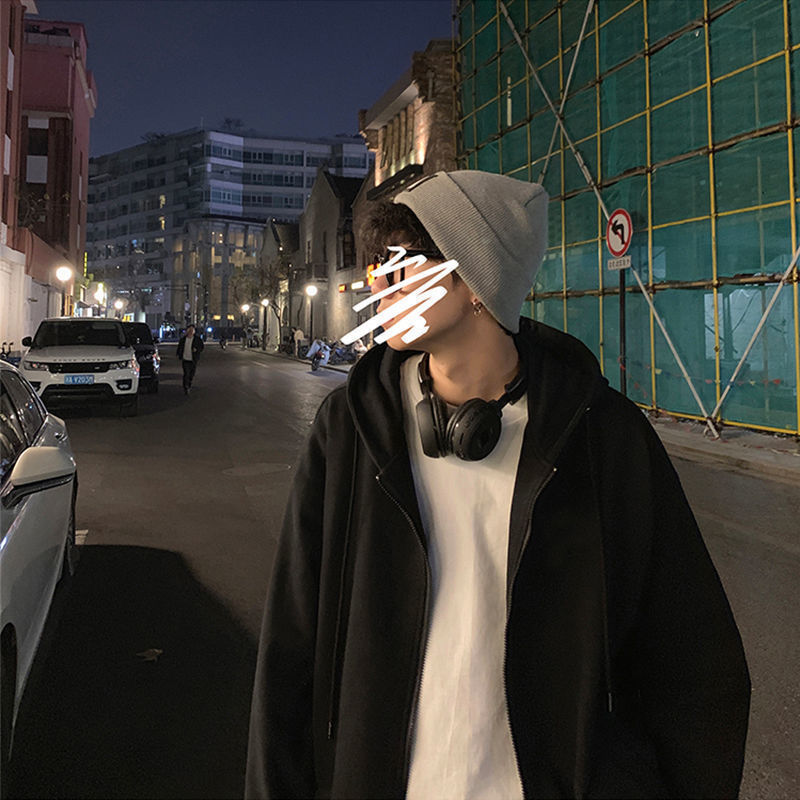 Otoño e Invierno estilo de Hong Kong suéter con capucha de los hombres cardigan estilo coreano estudiante de moda más chaqueta de terciopelo suelta deportes casual top