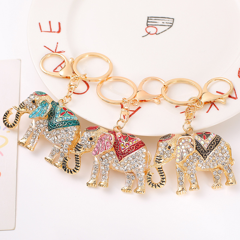 韩版水钻大象汽车钥匙扣可爱动物女包包挂饰精致锌合金小象钥匙链