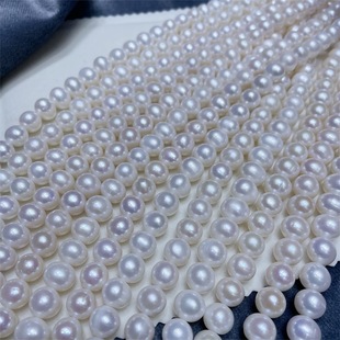 Nuclear-free 9-10mm white strong light nearly perfect circle slightly flawed freshwater pearl necklace bare chain semi-finished 40CM DIY